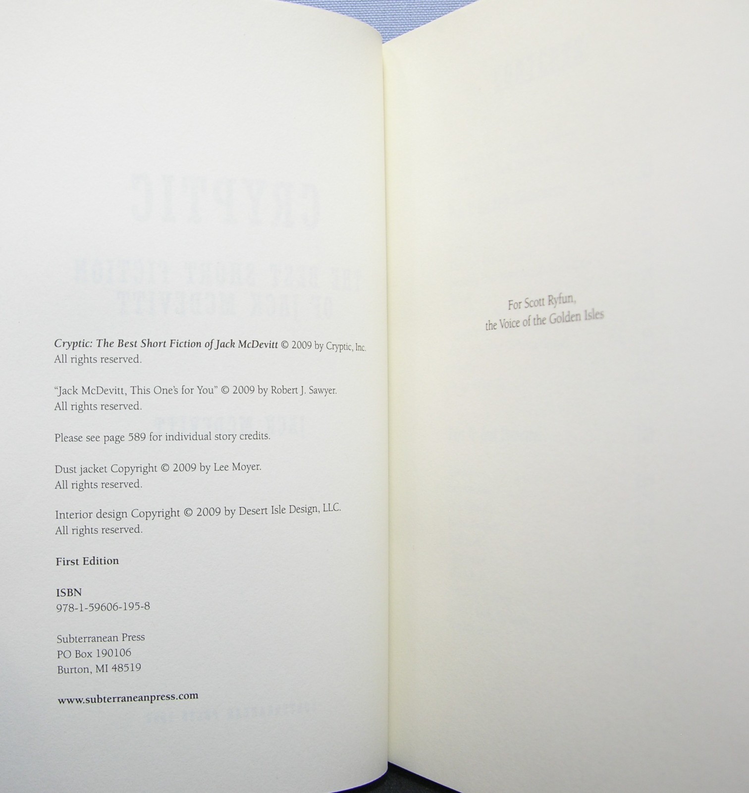 McDevitt, Jack – Cryptic HCDJ Special Signed Limited Edition #143 of 150 New