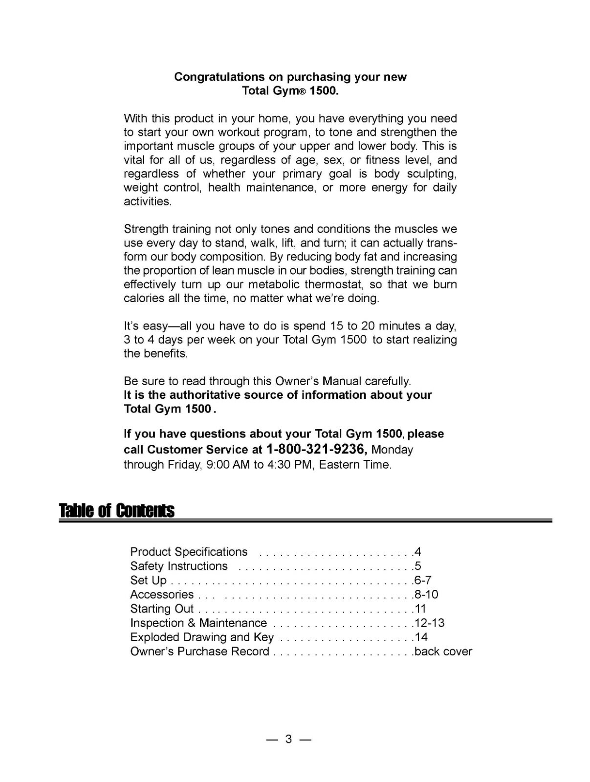 Total Gym 1500 Replacement Owners Manual User Guide Instructions