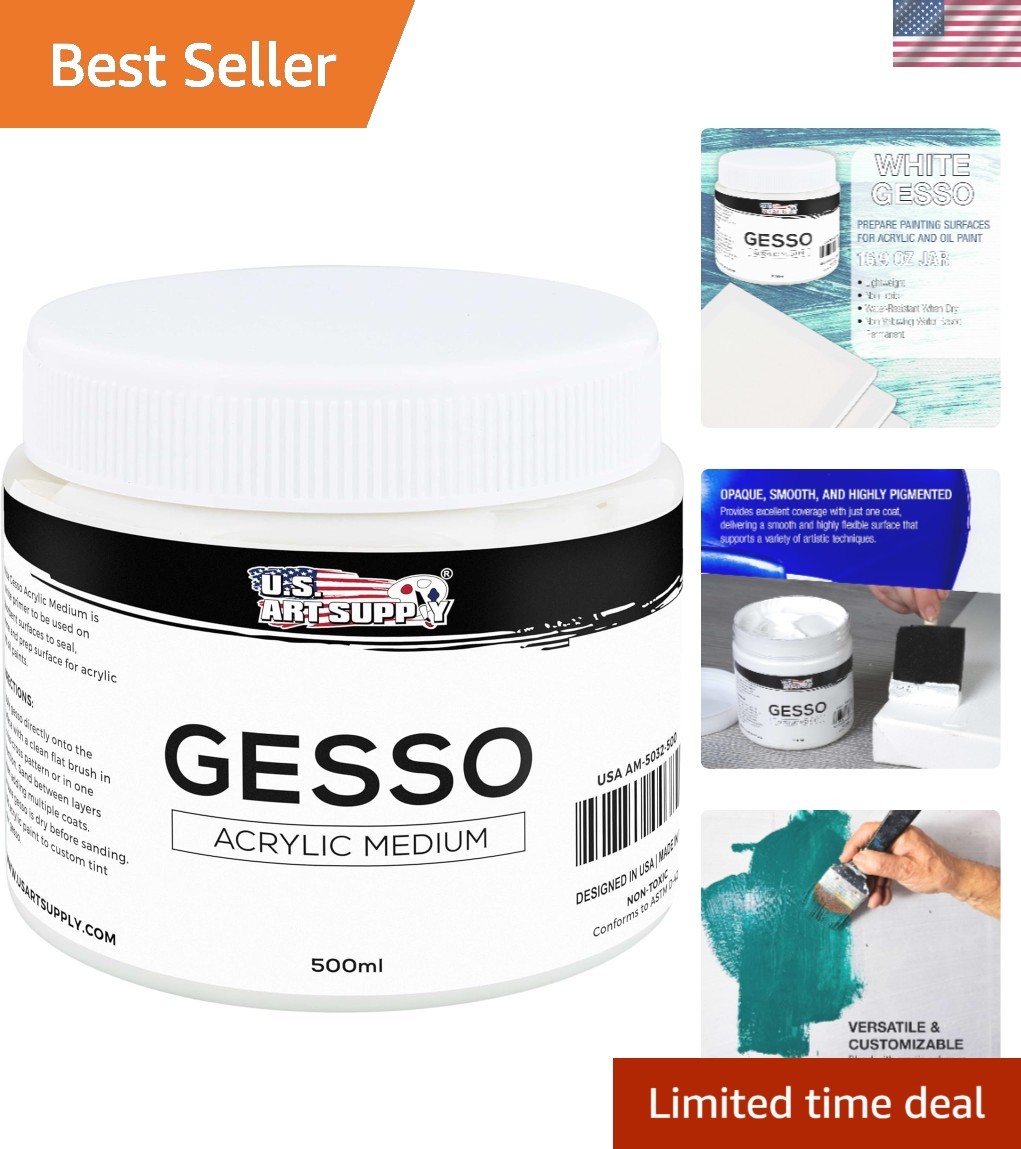 White Gesso Primer 16.9oz – Non-Toxic Gel for Artists’ Canvas Prep