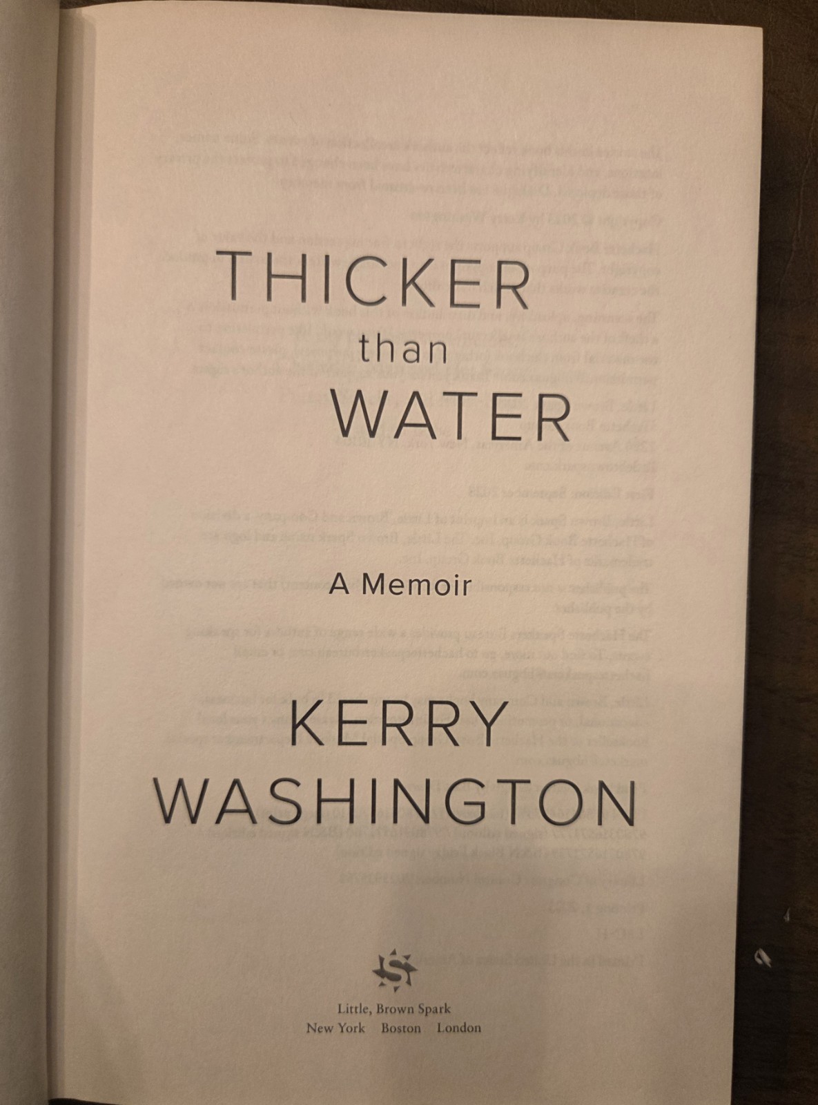 Thicker than Water – Hardcover By Kerry Washington, Little Brown Spark, Memoir
