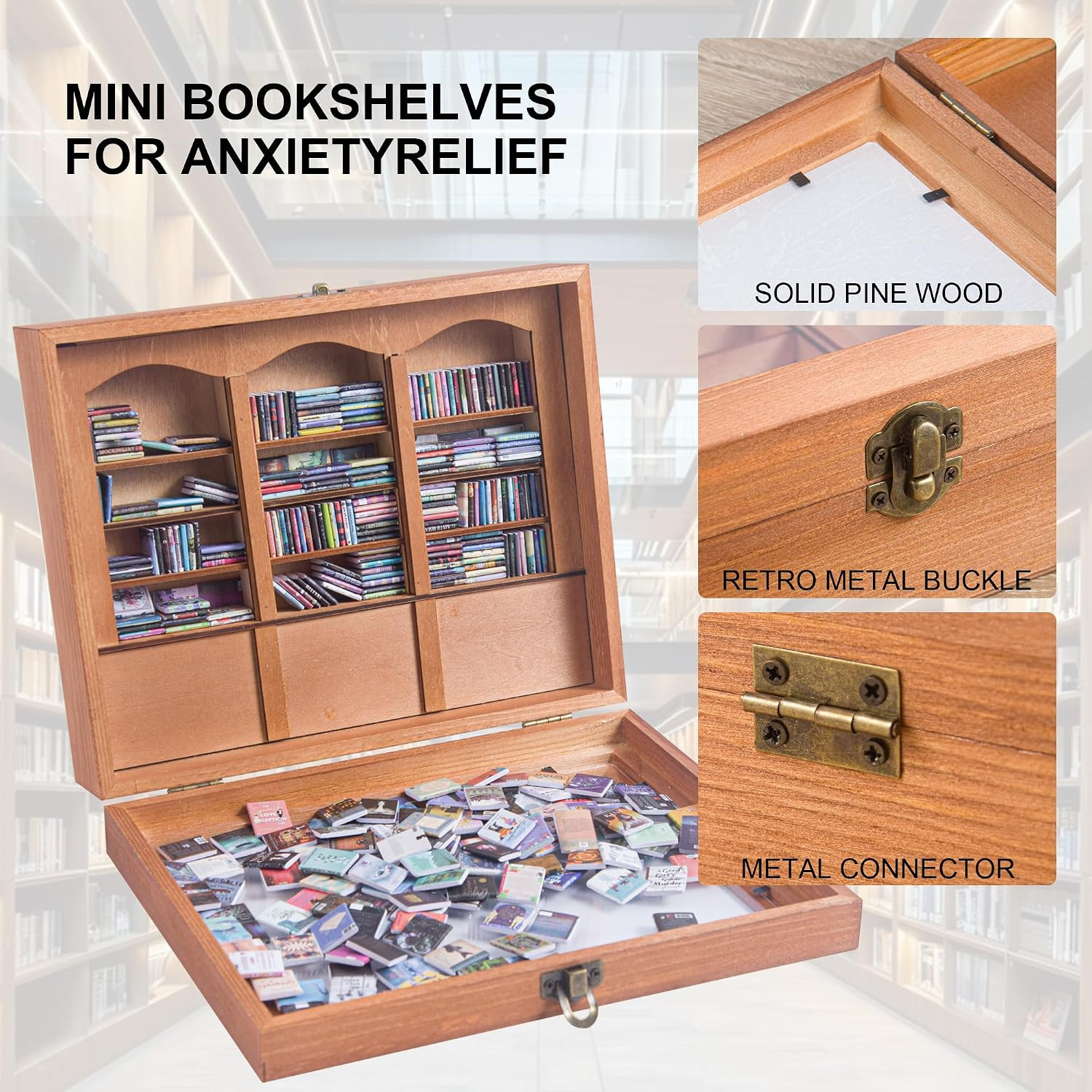 Anxiety Bookshelf Mini Books with 340 Minibooks Portable Bookshelf,Stress-Relief