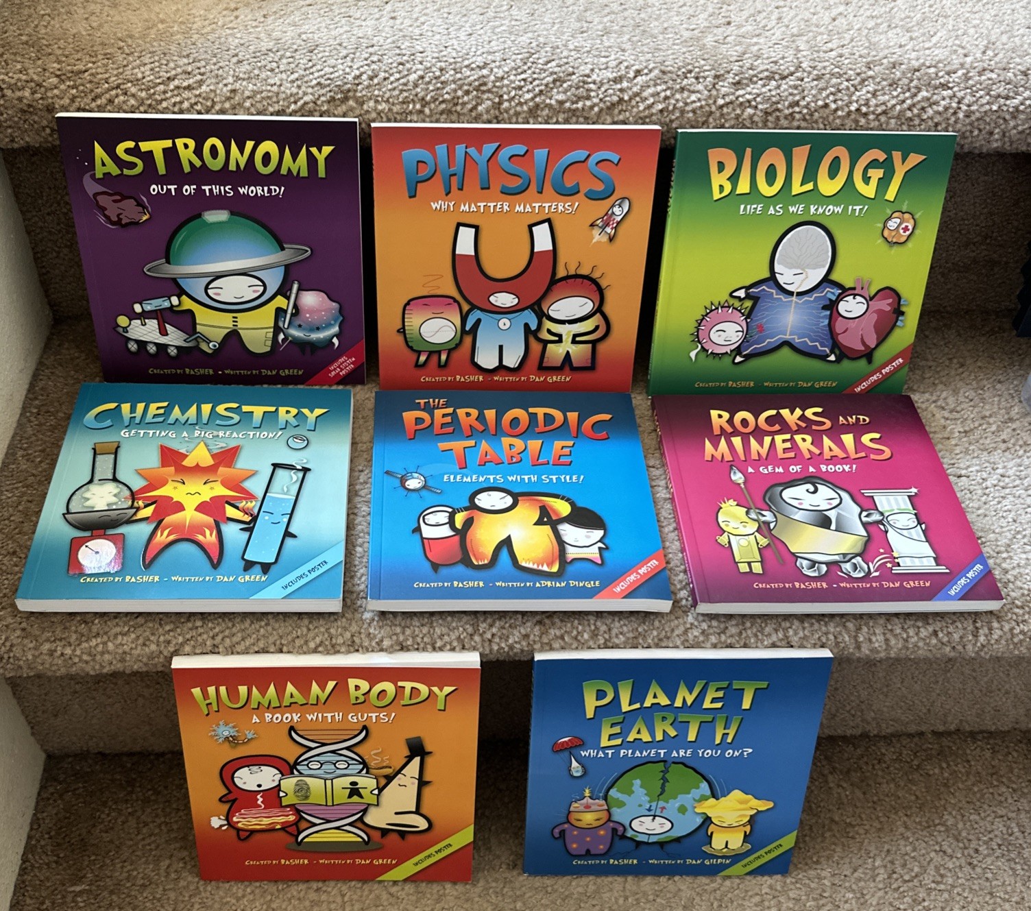 Lot of 8 Basher Science Books – Astronomy, Periodic Table, Chemistry, Biology++