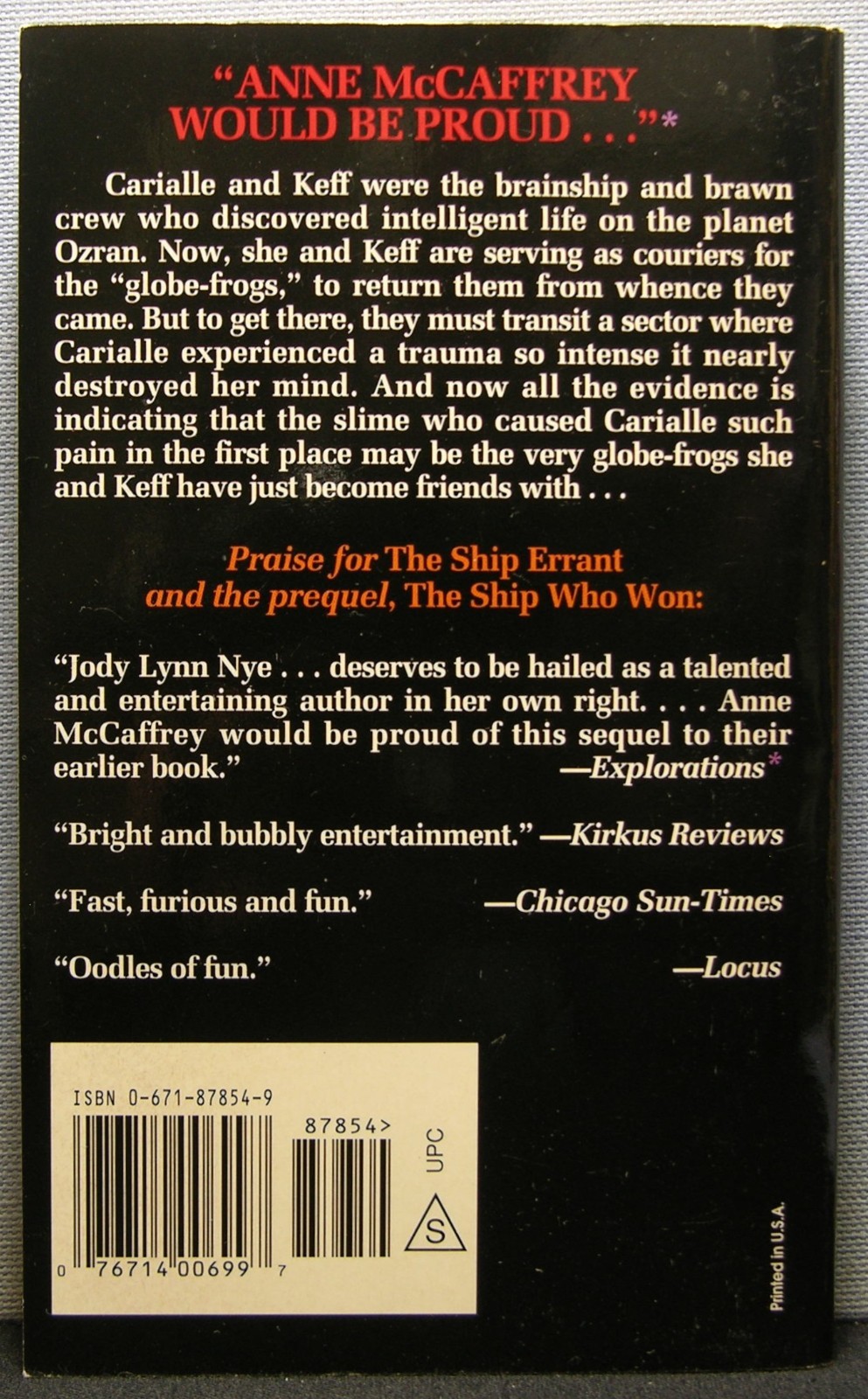 Nye, Jody Lynn – The Ship Errant [Ship Who Sang #6] PB 1st Printing 1997 VG