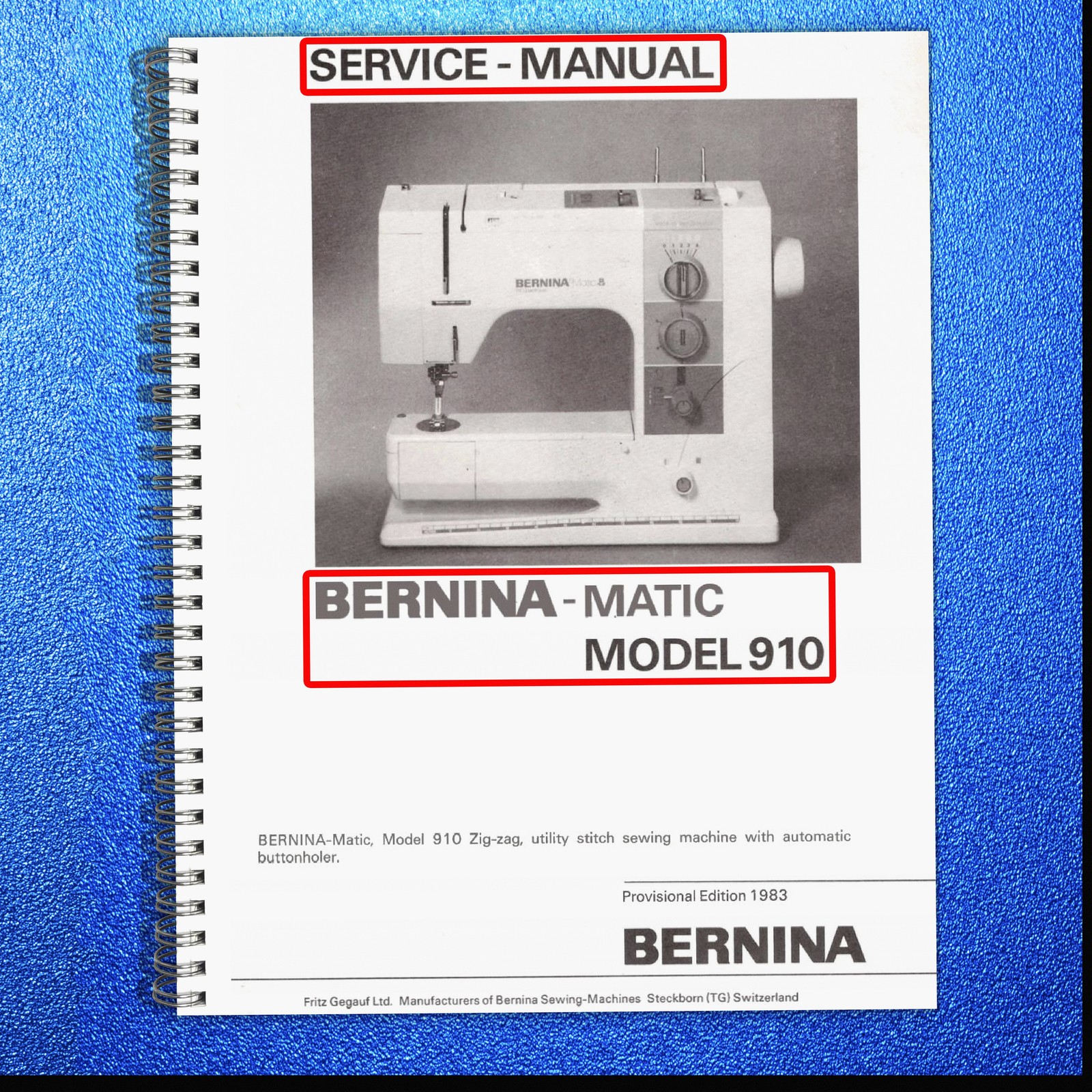 BERNINA Matic Model 910 Sewing Machine Service Manual HD SECURED – COVERING