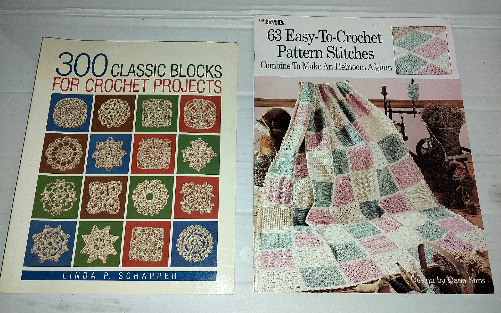 Lot 2 Crochet books 300 Classic Blocks Linda Schapper 63 Easy pattern stitches