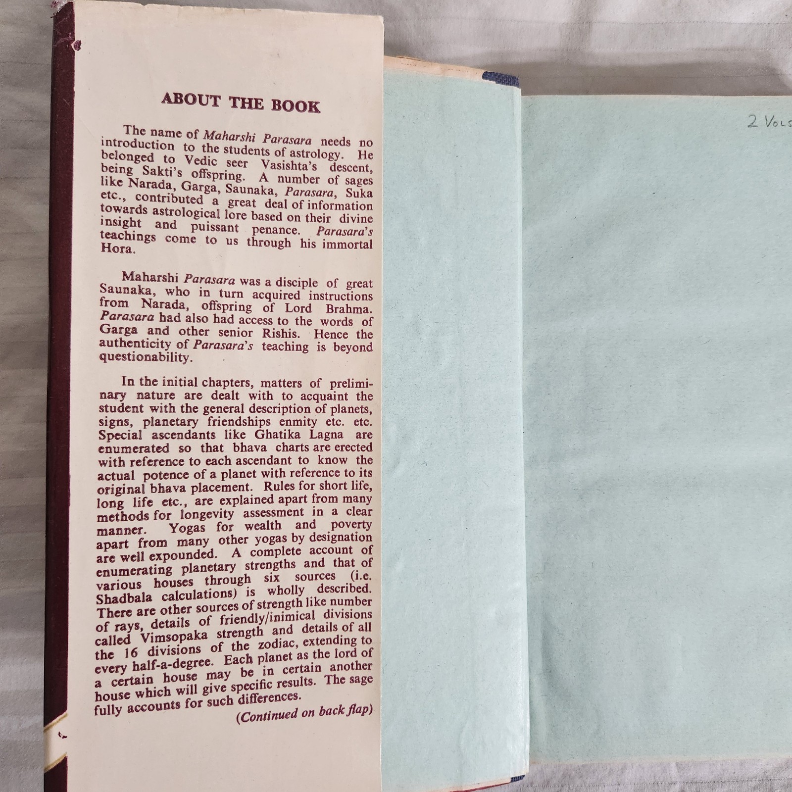 Brihat Parasara Hora Sastra Vol. 1 Hindu Astrology 1990 Hardcover DJ 448 Pages