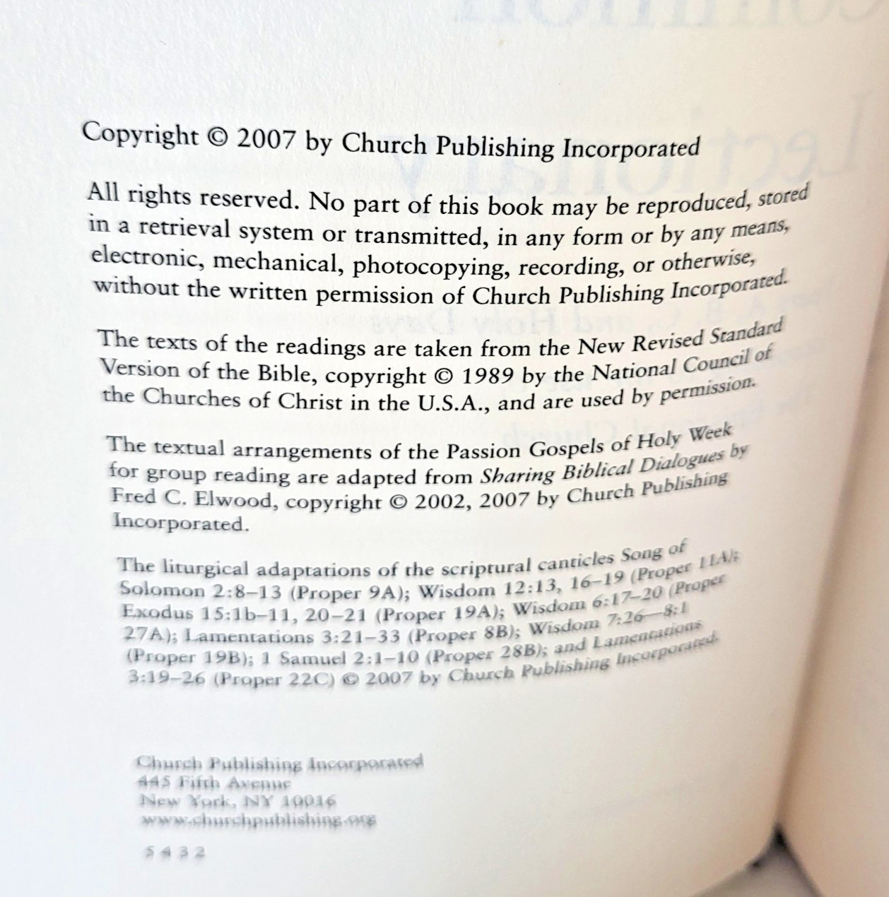 2007 Revised Common Lectionary Episcopal Edition Hardcover Church Publishing