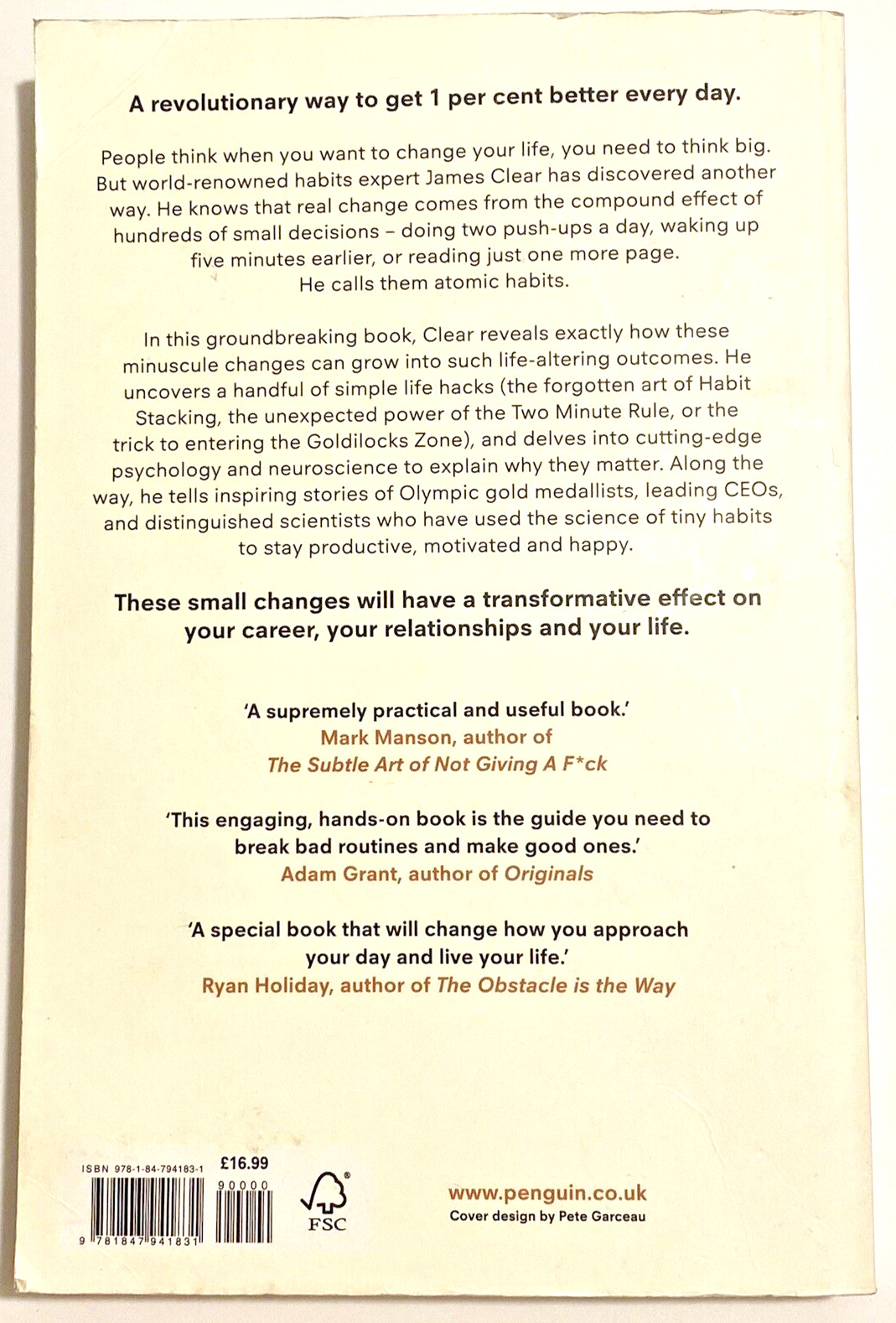 Atomic Habits: Tiny Changes, Remarkable Results – Paperback – GOOD