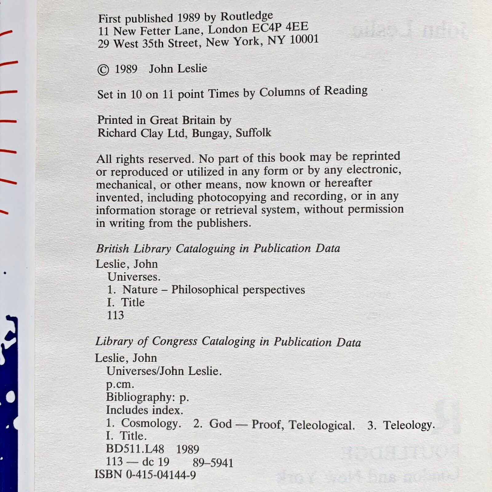 Universes by John Leslie hardcover 1989 Routledge 9780415041447 Cosmology