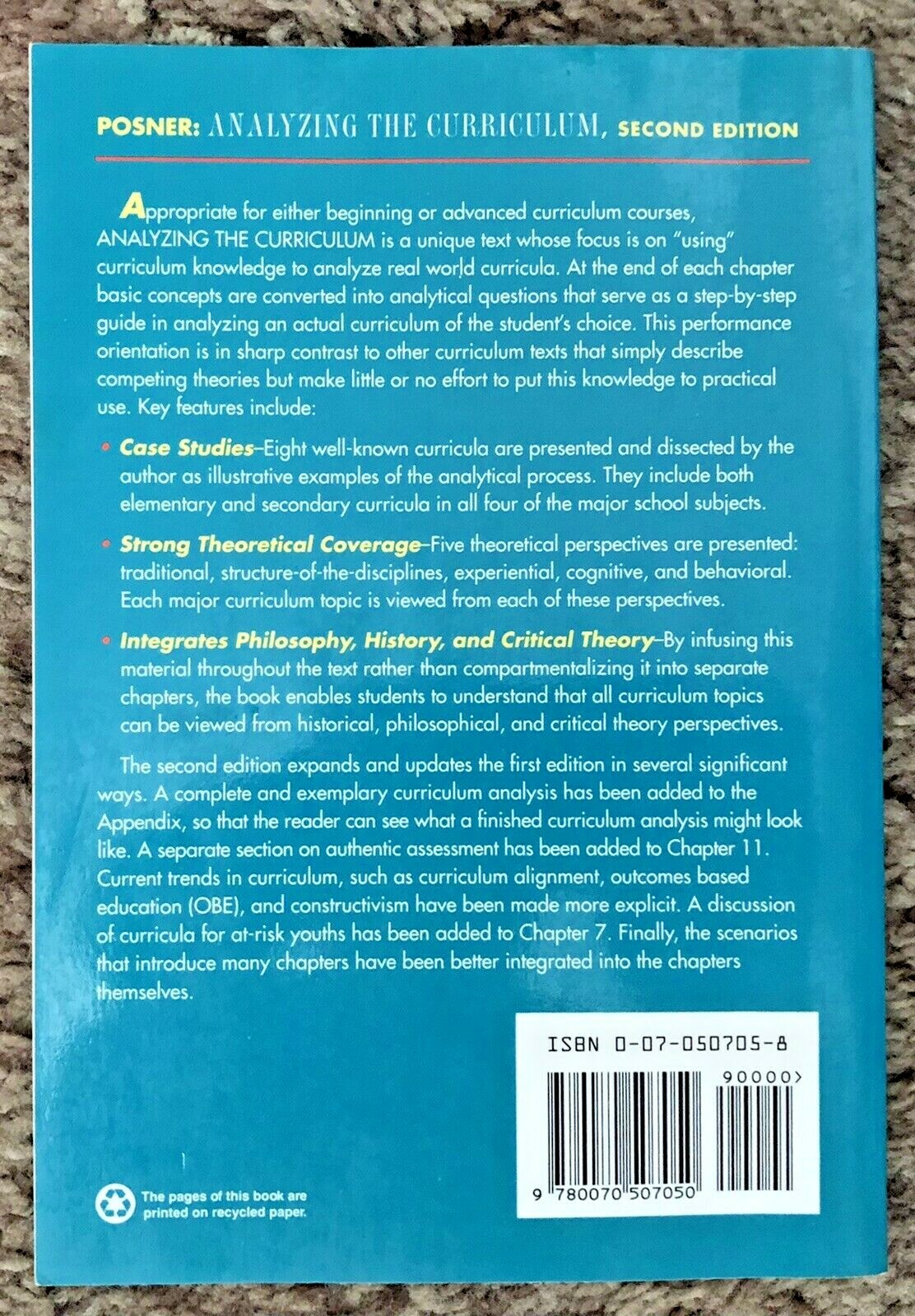 Analyzing the Curriculum 2nd Edtn George J Posner 1995 McGraw Hill PB 315 Pages