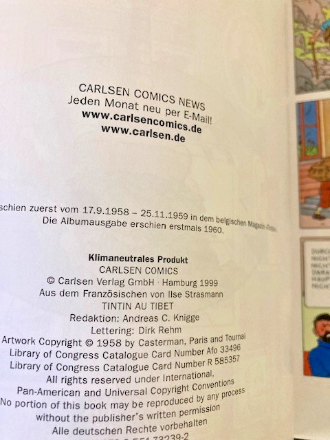 TINTIN German language Tim und Struppi: Tim in Tibet Paperback in 1999