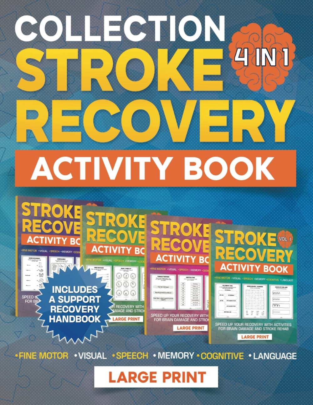 Stroke Recovery Activity Book: Large Print 4 in 1 Collection Aphasia…
