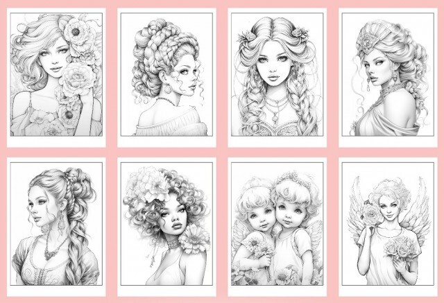 Set of 4 original coloring books Girl Portrait Flower Paper Edition For Adults