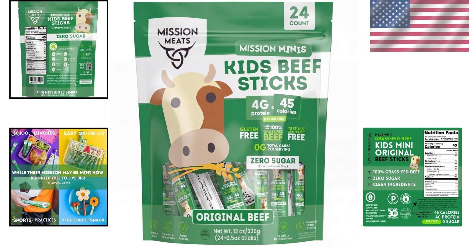 Nutritious Kids Beef Sticks – 24ct Grass Fed, No Added Sugar, Allergen Friendly