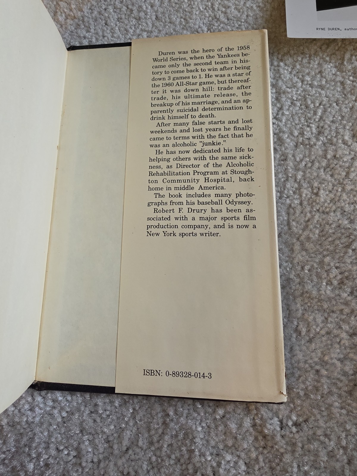 Ryne DUREN ~ The Comeback ~ First Edition 1978 HB ~ NY Yankees Baseball Vintage