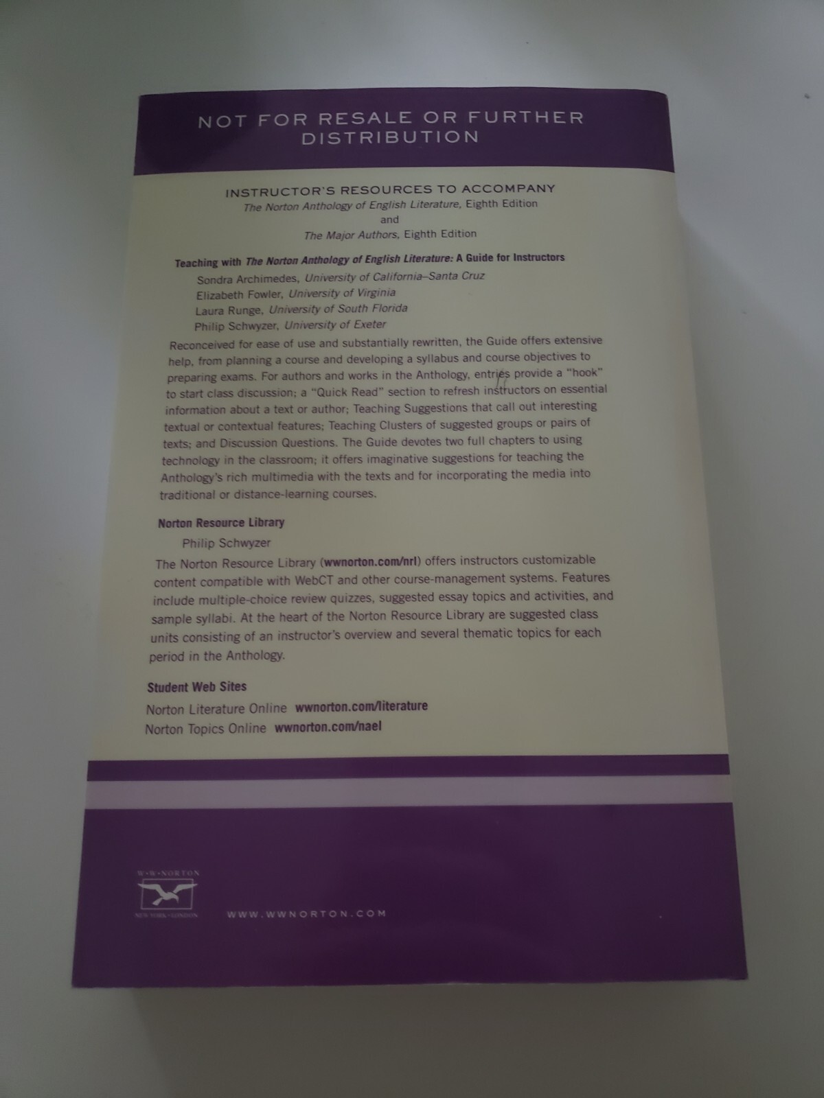 NORTON ANTHOLOGY OF ENGLISH LITERATURE: INSTRUCTOR’S By Stephen Greenblatt