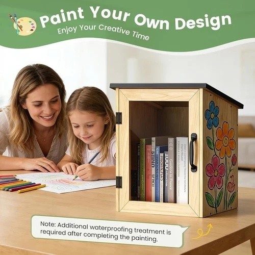 Free Library Little Library Box Outdoor Kit, Double-Layer Little Library Wood Ca