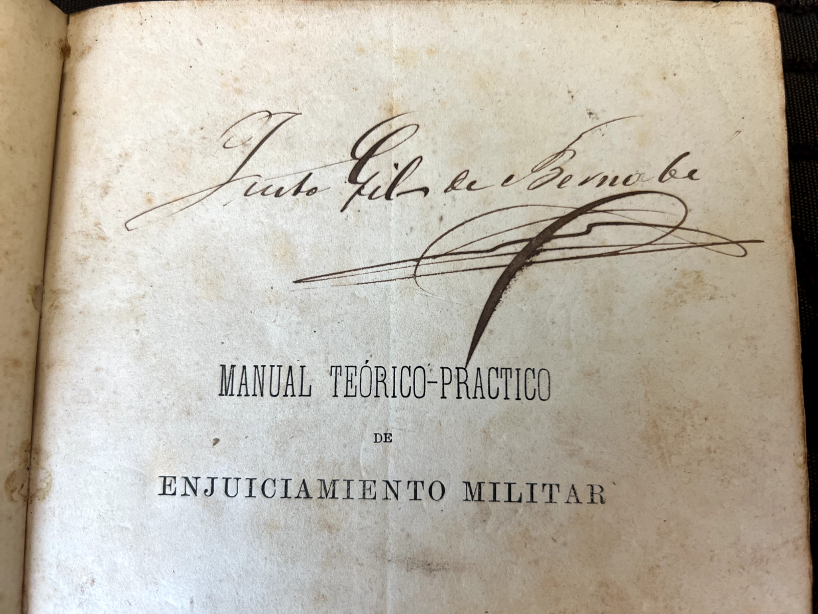 Antique 1876 Spanish Government Handbook for Military Trials – signed by author