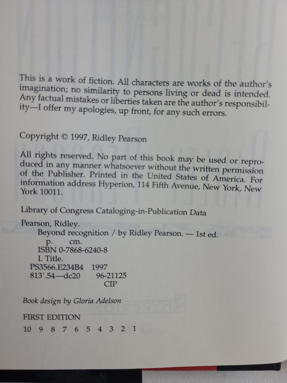 *SIGNED* Beyond Recognition by Ridley Pearson (1997, First Edition Hardcover)